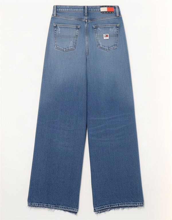 Jeans feminino Tommy Hilfiger Claire cintura alta perna larga W28 L32 algodão azul