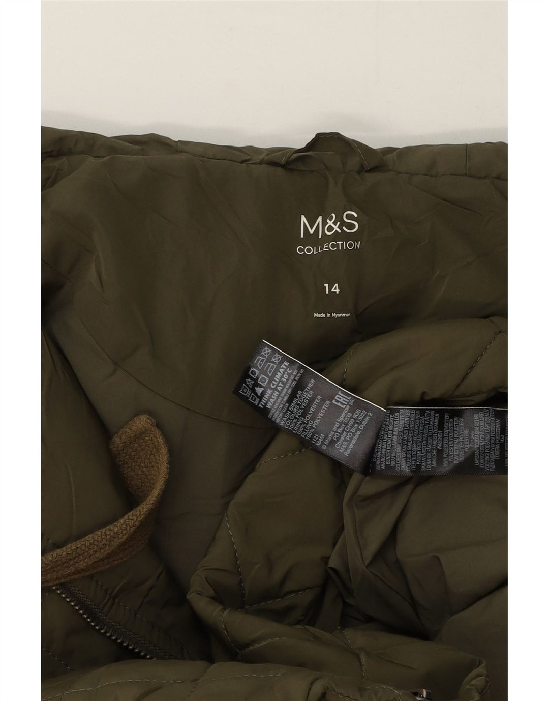 Sobretudo feminino acolchoado com capuz grande Marks & Spencer Reino Unido 14 grande verde