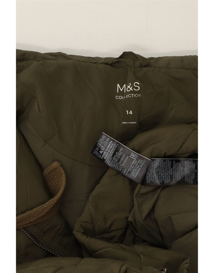 Sobretudo feminino acolchoado com capuz grande Marks & Spencer Reino Unido 14 grande verde