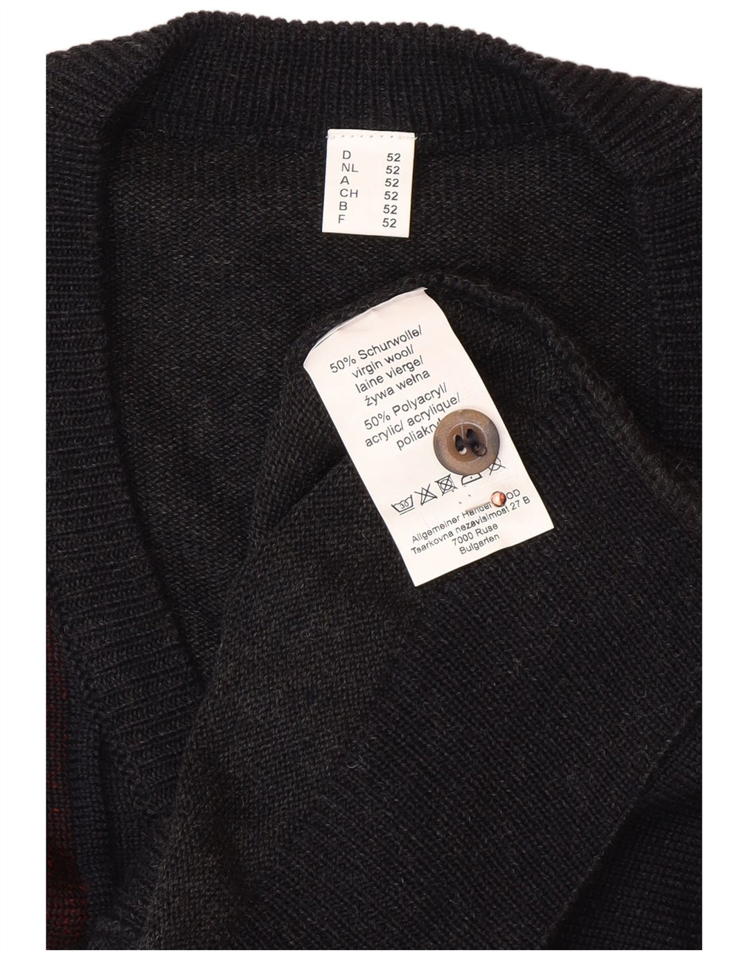 Suéter cardigã masculino sem mangas VINTAGE IT 52 grande cinza Argyle/Diamante