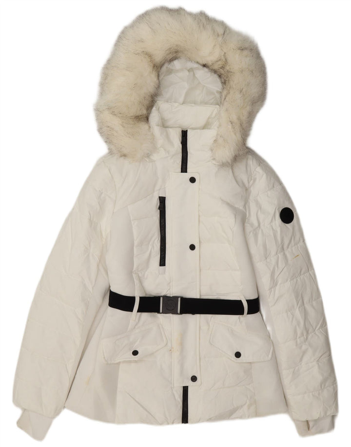 Jaqueta acolchoada com capuz feminino Michael Kors UK 10 poliéster branco pequeno
