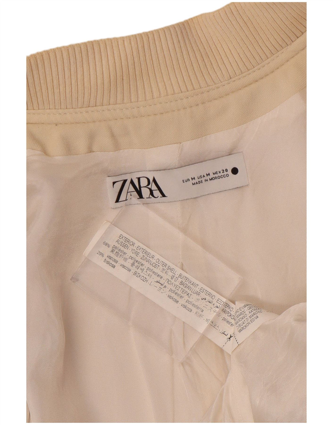 Zara Womens Crop Bomber Jacket UK 14 Médio Bege Viscose