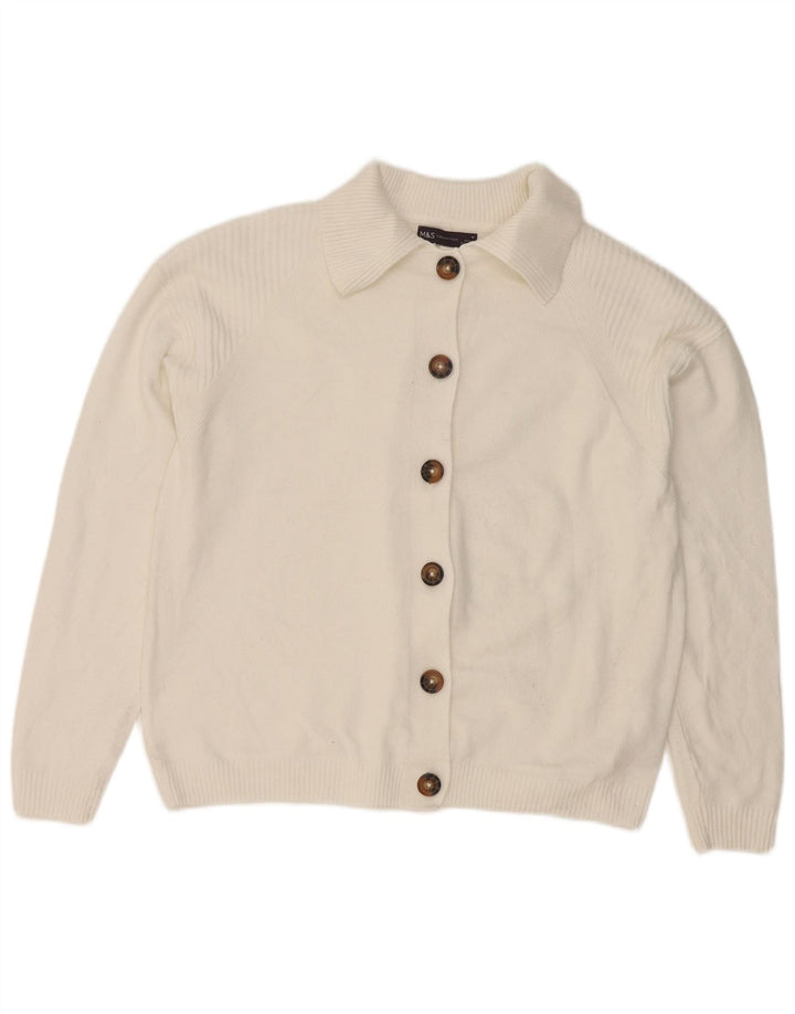Suéter cardigã feminino Marks & Spencer Reino Unido 14 poliéster branco médio