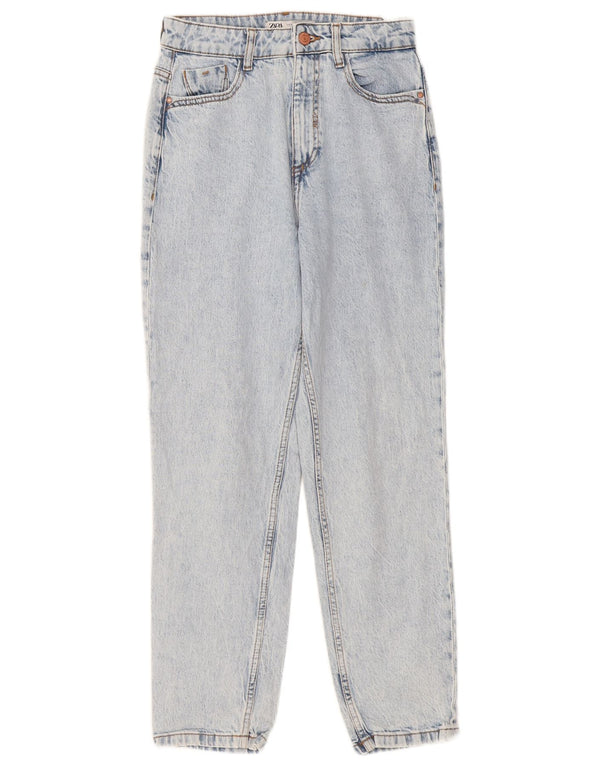 Calça jeans feminina Zara Acid Wash cintura alta EU 36 XS W26 L28 algodão azul