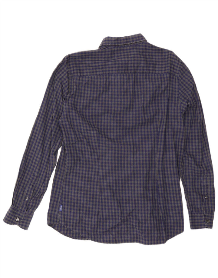 Camisa masculina Armani Collezioni algodão guingão azul médio