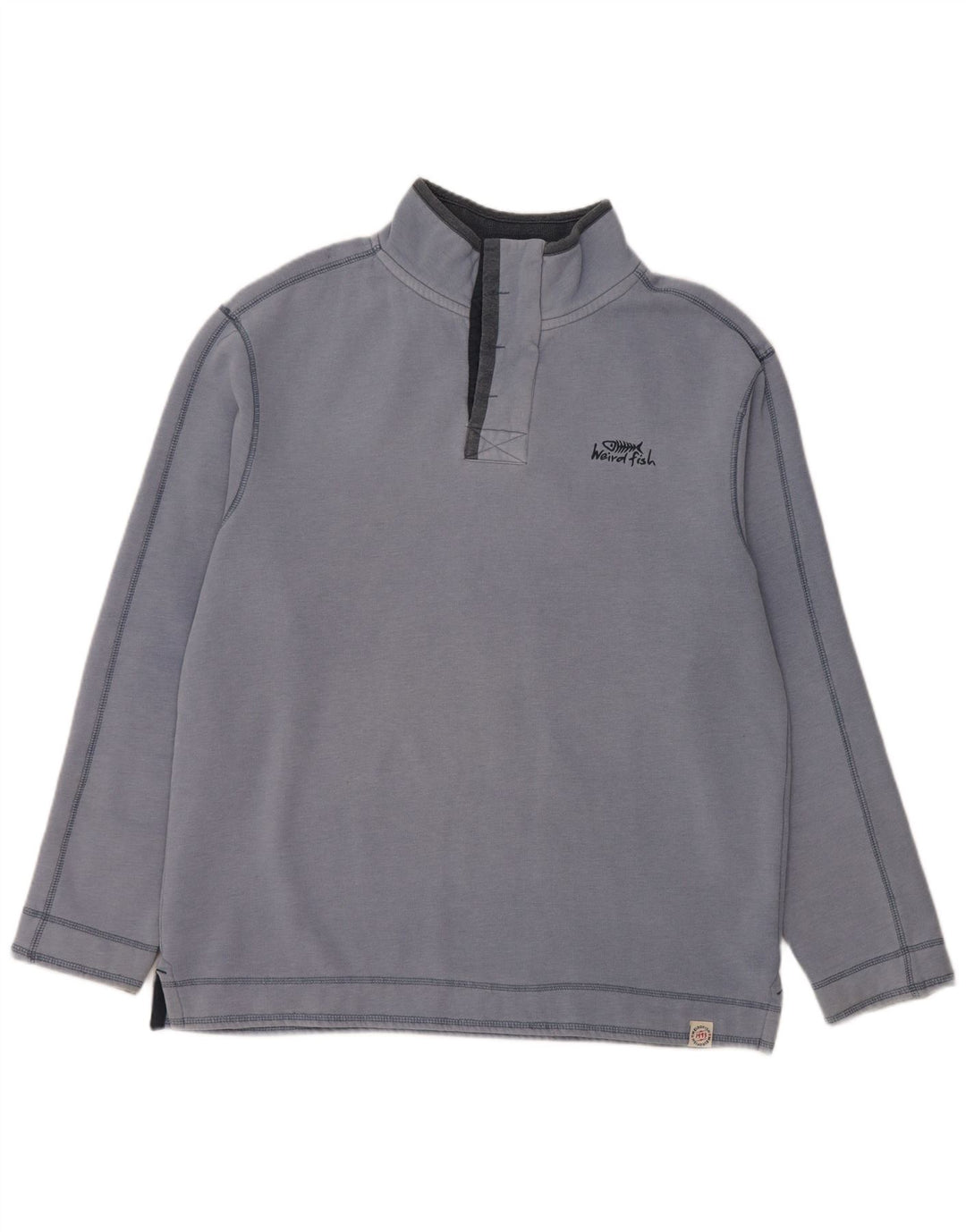 WEIRD FISH Suéter masculino com zíper e gola grande de algodão azul