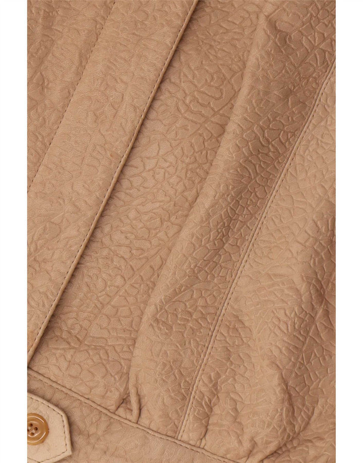 Jaqueta de couro superdimensionada feminina vintage EU 36 estampa animal bege pequena
