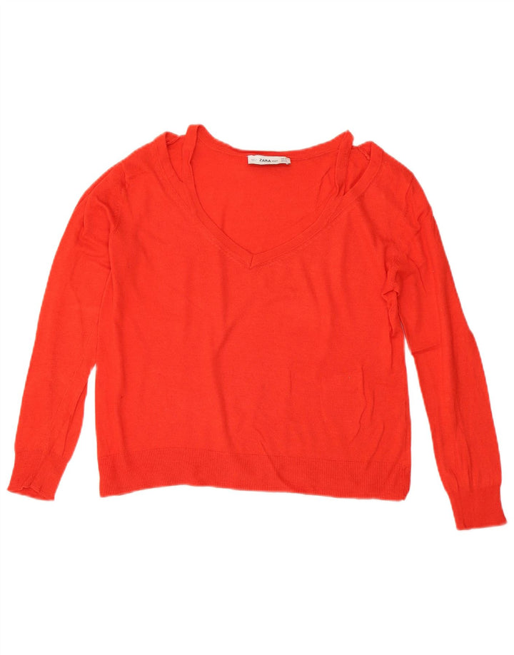 Suéter feminino Zara com decote em V e decote em V Reino Unido 14 médio vermelho
