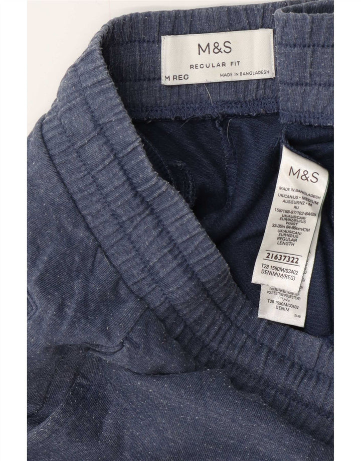 Calça de treino masculina Marks & Spencer Regular Fit algodão azul médio