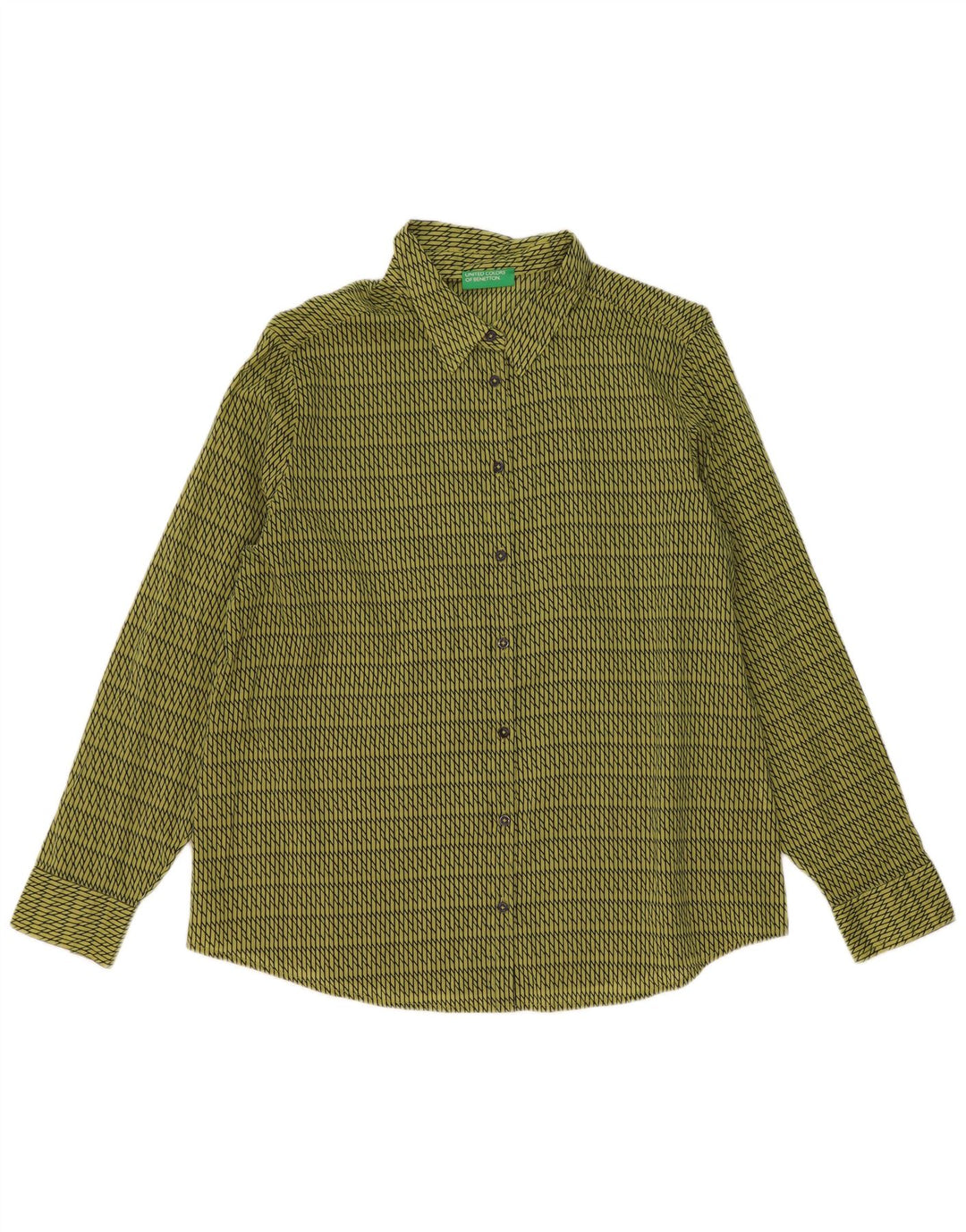 Camisa feminina Benetton UK 16 grande verde geométrica