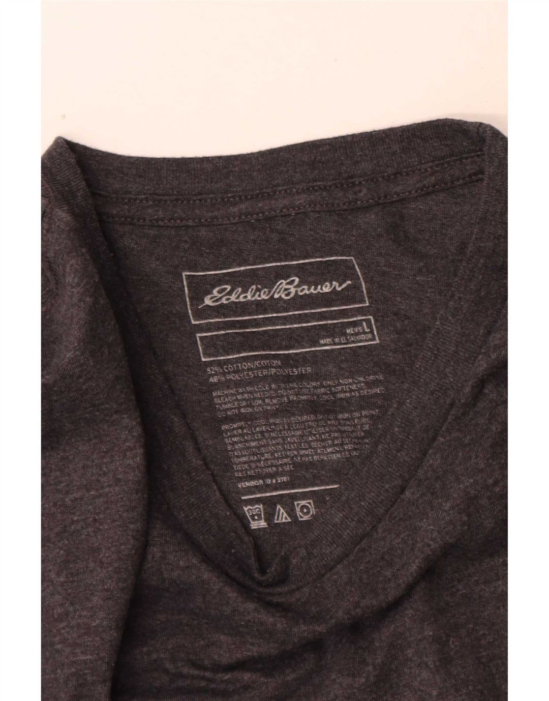 Eddie Bauer Top gráfico masculino manga comprida grande algodão manchado cinza