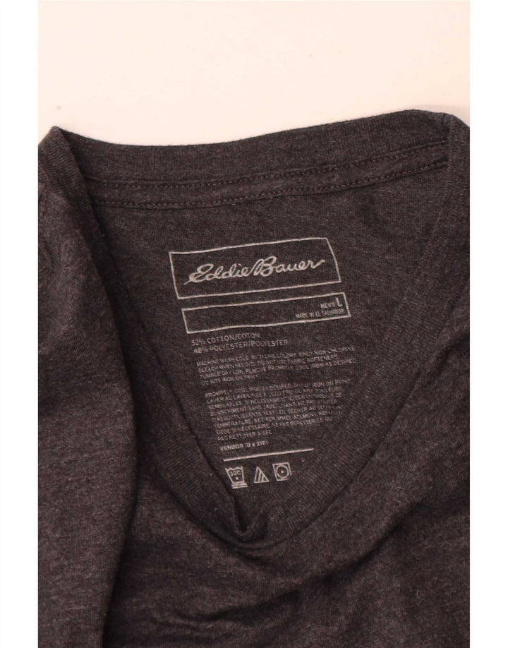 Eddie Bauer Top gráfico masculino manga comprida grande algodão manchado cinza