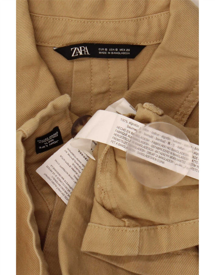 Jaqueta utilitária feminina Zara manga 3/4 grande Reino Unido 10 algodão bege pequeno