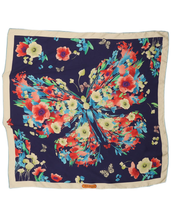 Lenço quadrado feminino Salvatore Ferragamo tamanho único azul marinho borboleta floral