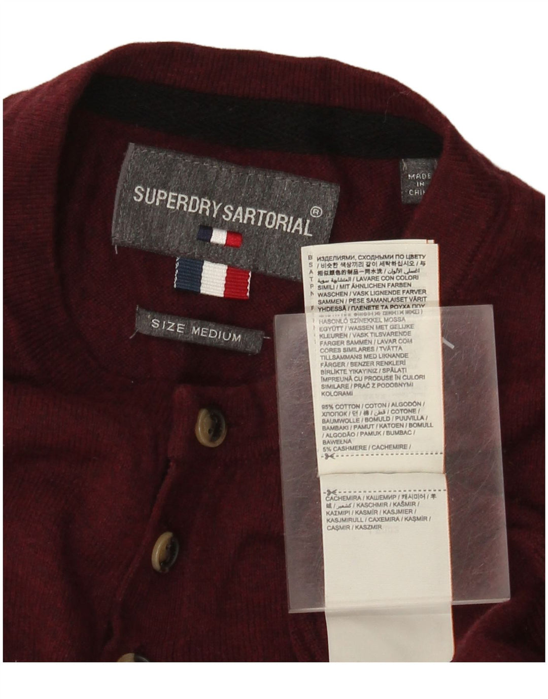 Suéter masculino Superdry com gola redonda, médio, algodão borgonha