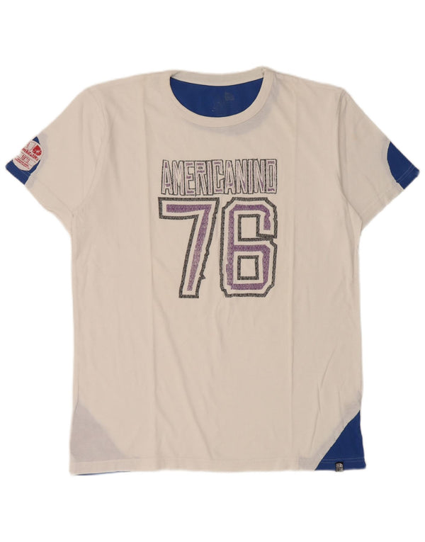 Camiseta gráfica masculina Americanino Top 2XL algodão colorblock branco