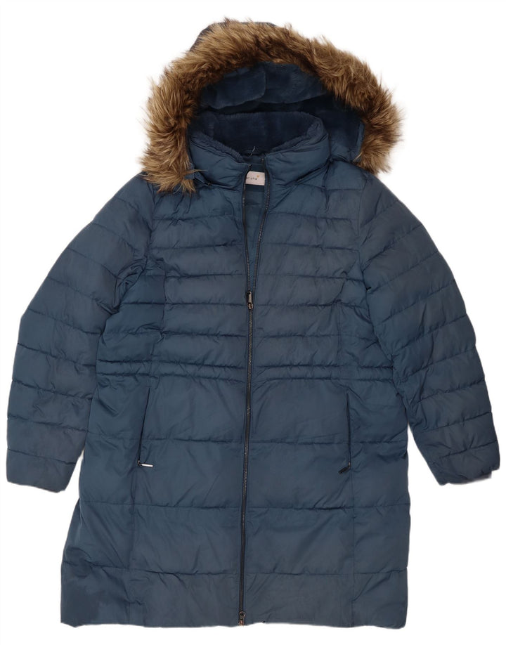 Casaco feminino acolchoado com capuz Marks & Spencer UK 20 2XL poliéster azul marinho