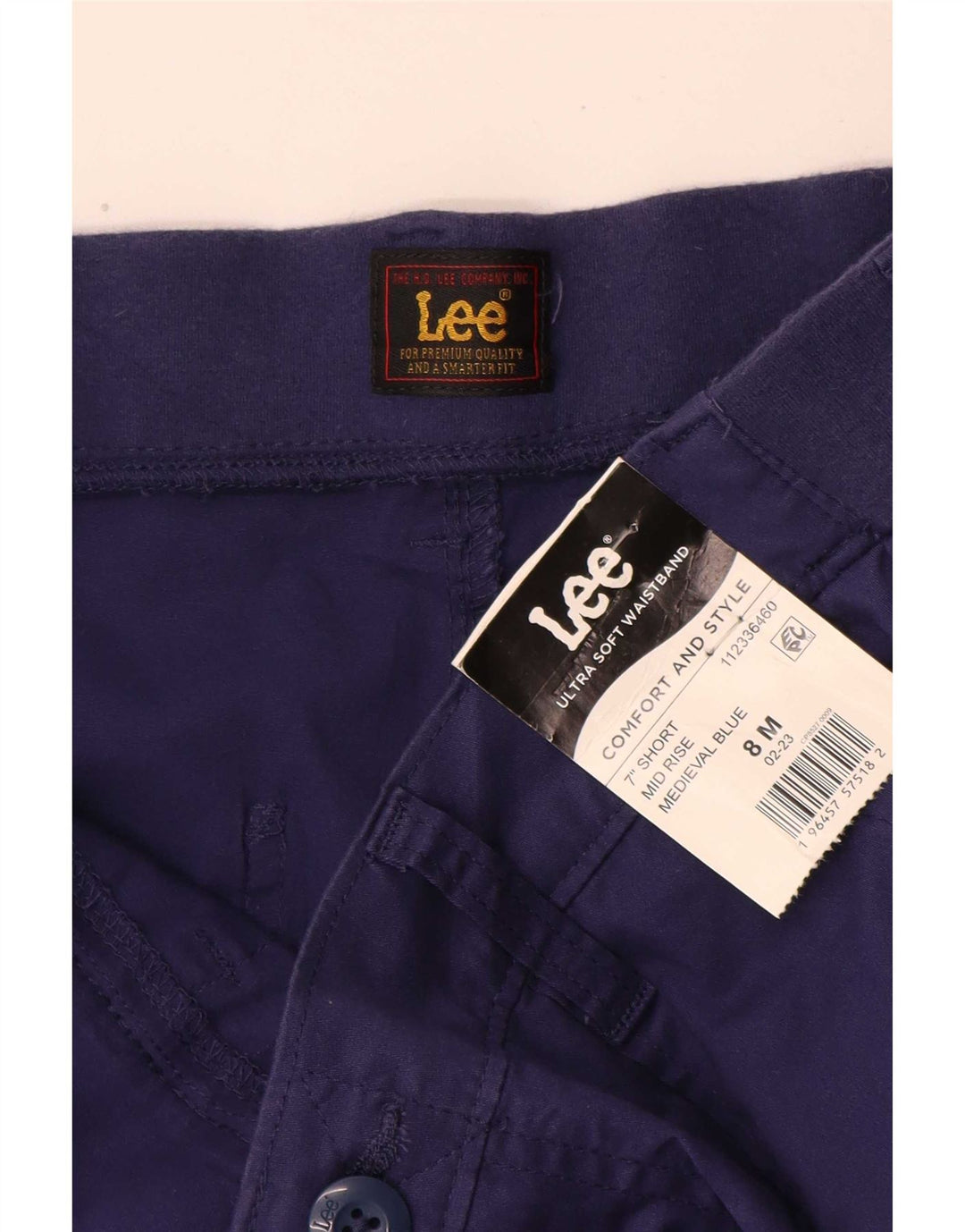 Shorts chino feminino Lee de cintura média US 8 médio W30 algodão azul marinho