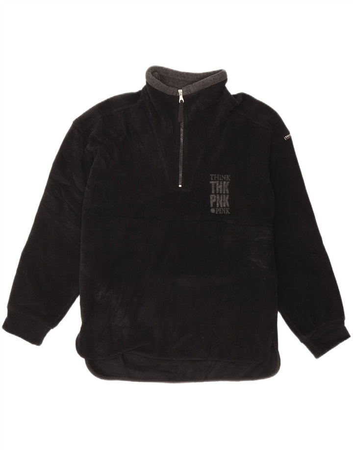 THINK PINK Suéter masculino com gola e zíper gráfico pequeno preto