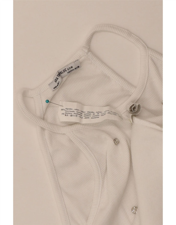 Zara Womens Crop Halter Top UK 14 Grande Algodão Branco Manchado