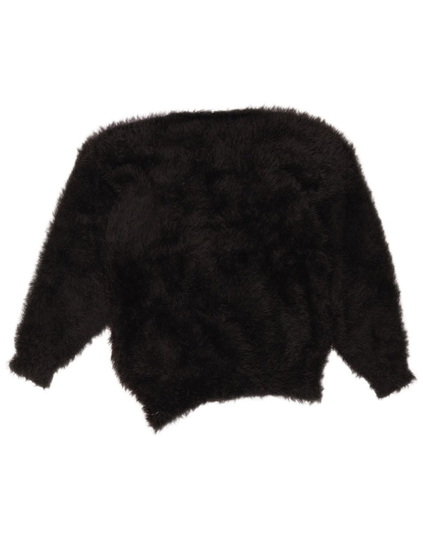 Suéter feminino VINTAGE com gola redonda UK 14 bloco colorido preto médio