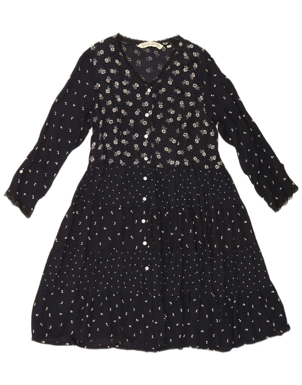 Vestido feminino Giorgio Kauten manga comprida em camadas Reino Unido 12 médio preto floral