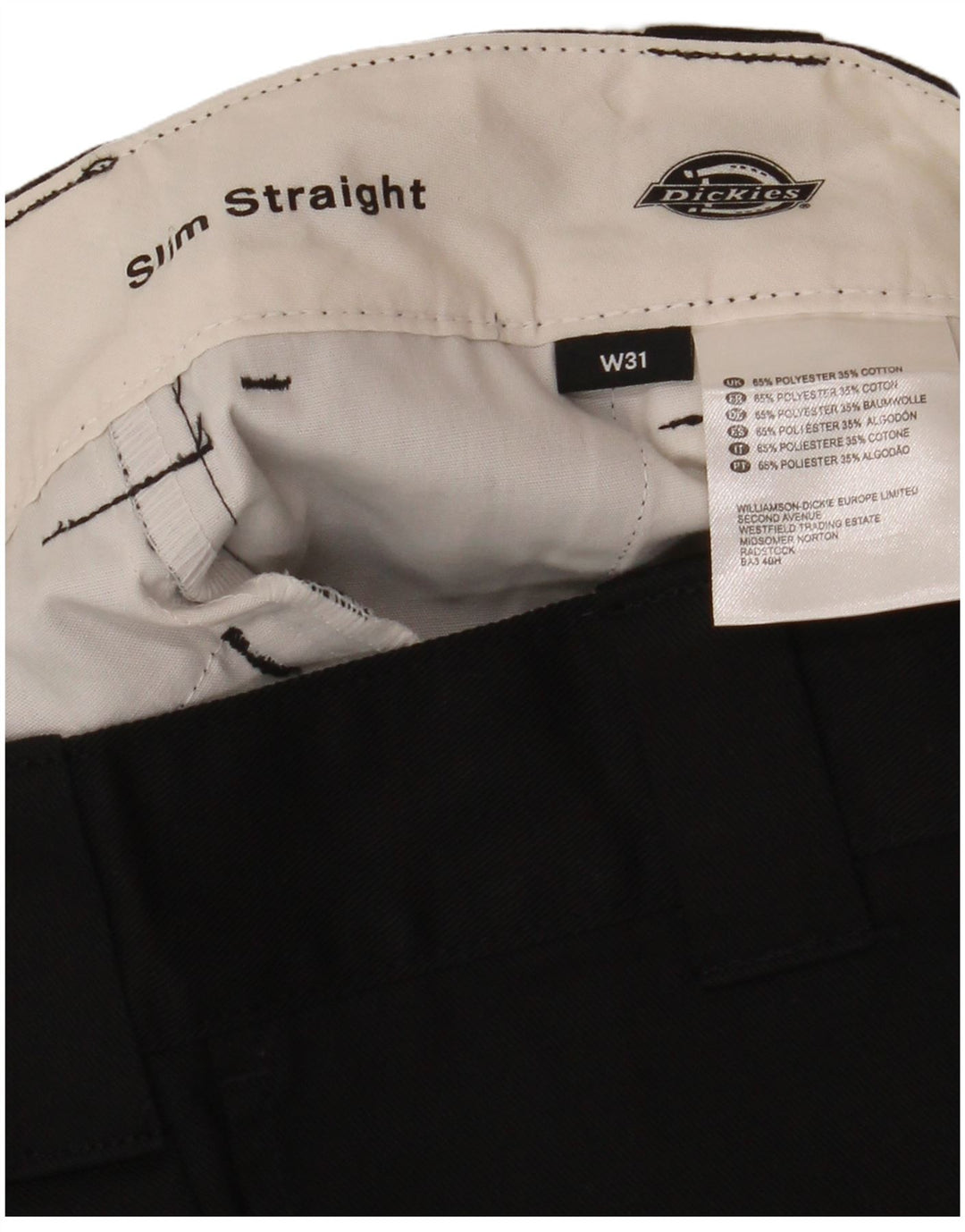 Shorts masculinos Dickies Straight Slim Fit Chino W31 poliéster preto médio