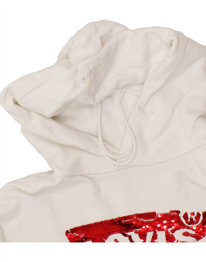 LEVI'S Womens Graphic Crop Hoodie Jumper UK 2 2XS White Vintage Levi's and Second-Hand Levi's from Messina Hembry 