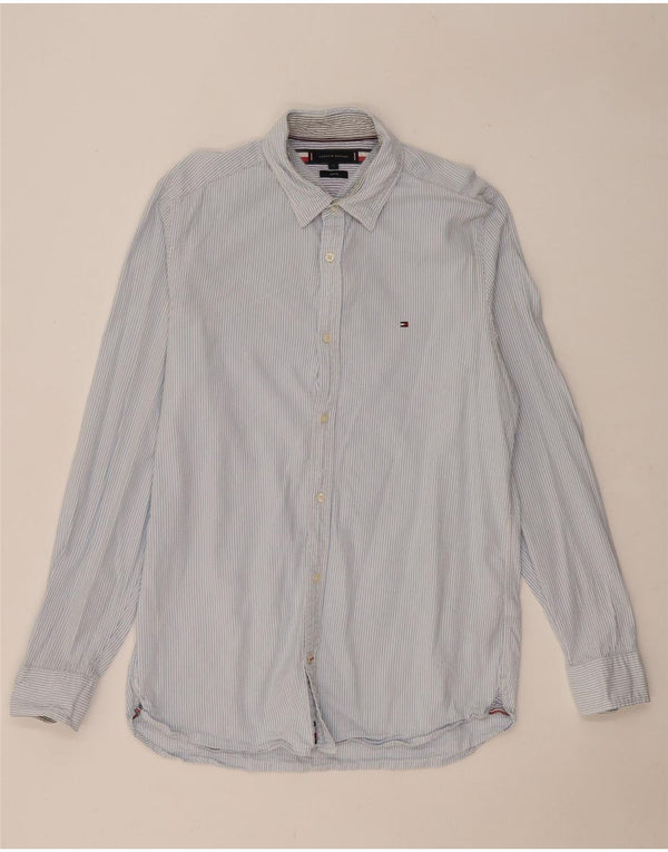 Camisa masculina Tommy Hilfiger Slim Fit grande algodão listrado azul