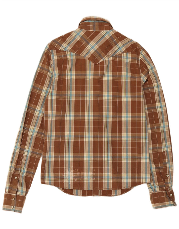 Camisa masculina Hollister de algodão xadrez marrom médio