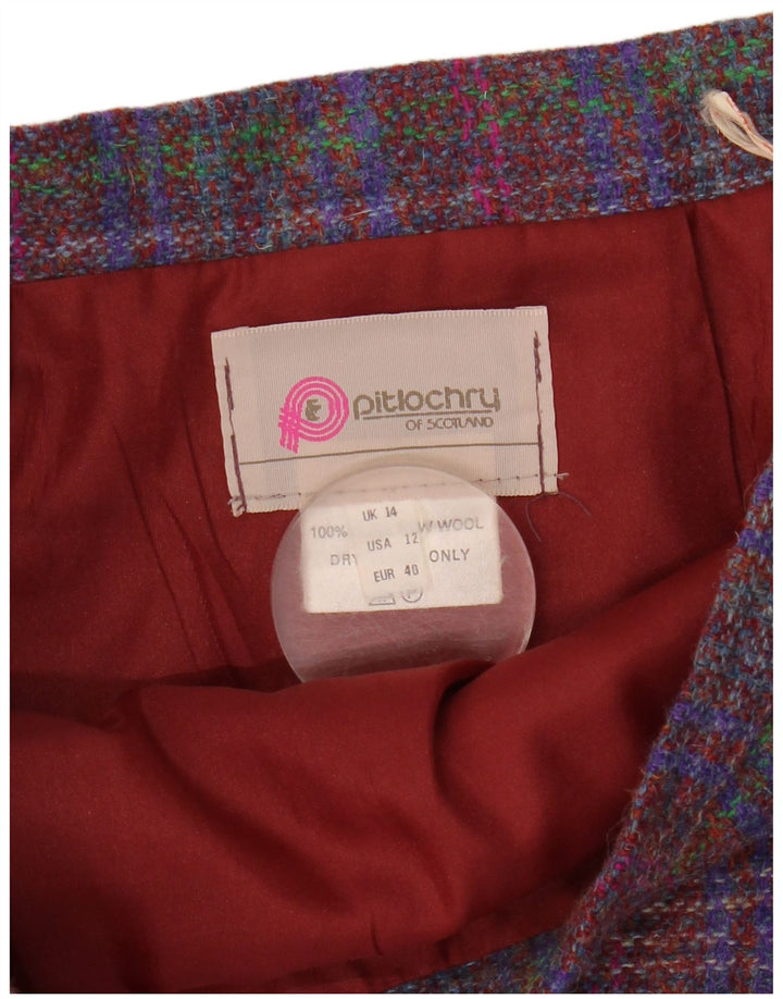Saia midi feminina Pitlochry Reino Unido 14 médio W30 lã xadrez multicolorida