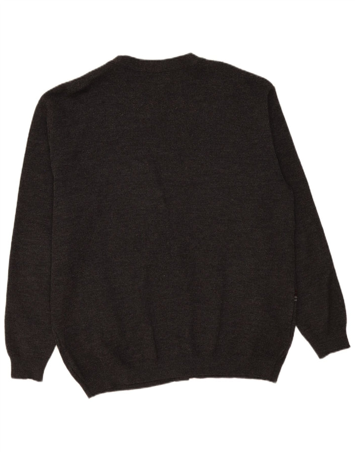 Suéter Cardigan Masculino Vintage XL Lã Listrada Cinza