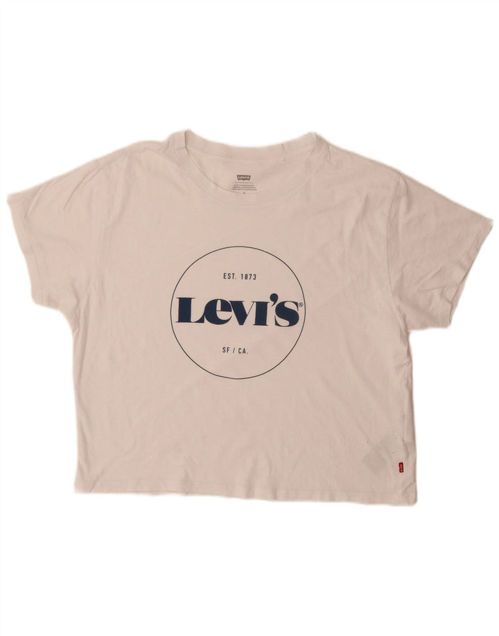 Camiseta feminina gráfica Levi's UK 14 algodão branco médio