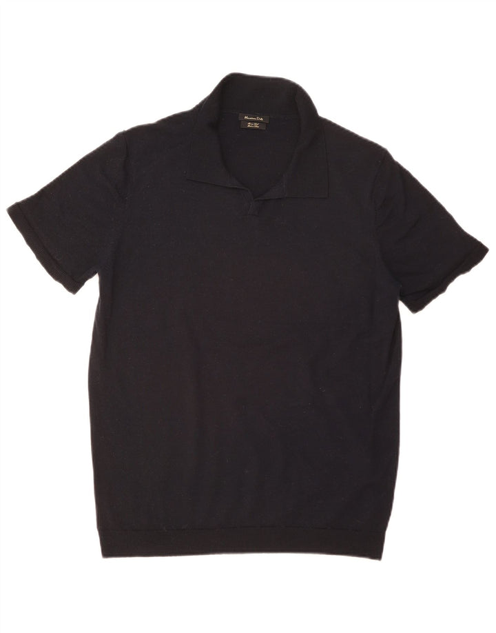 Suéter feminino Massimo Dutti com gola polo, Reino Unido 14, azul marinho médio