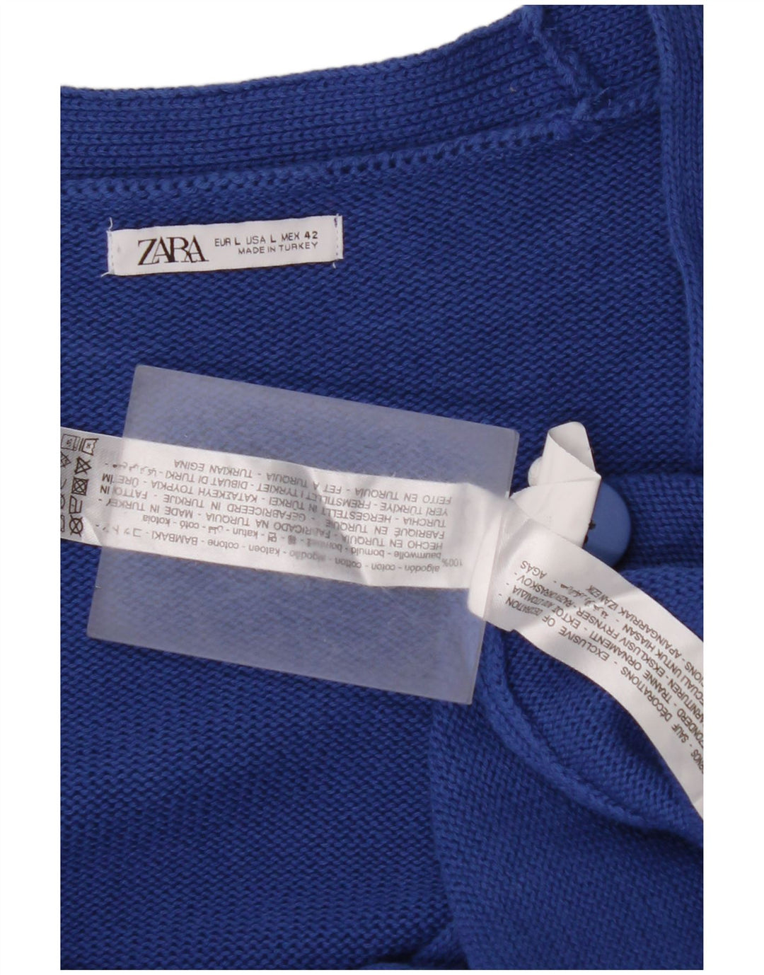 ZARA Suéter cardigã masculino gráfico grande algodão azul