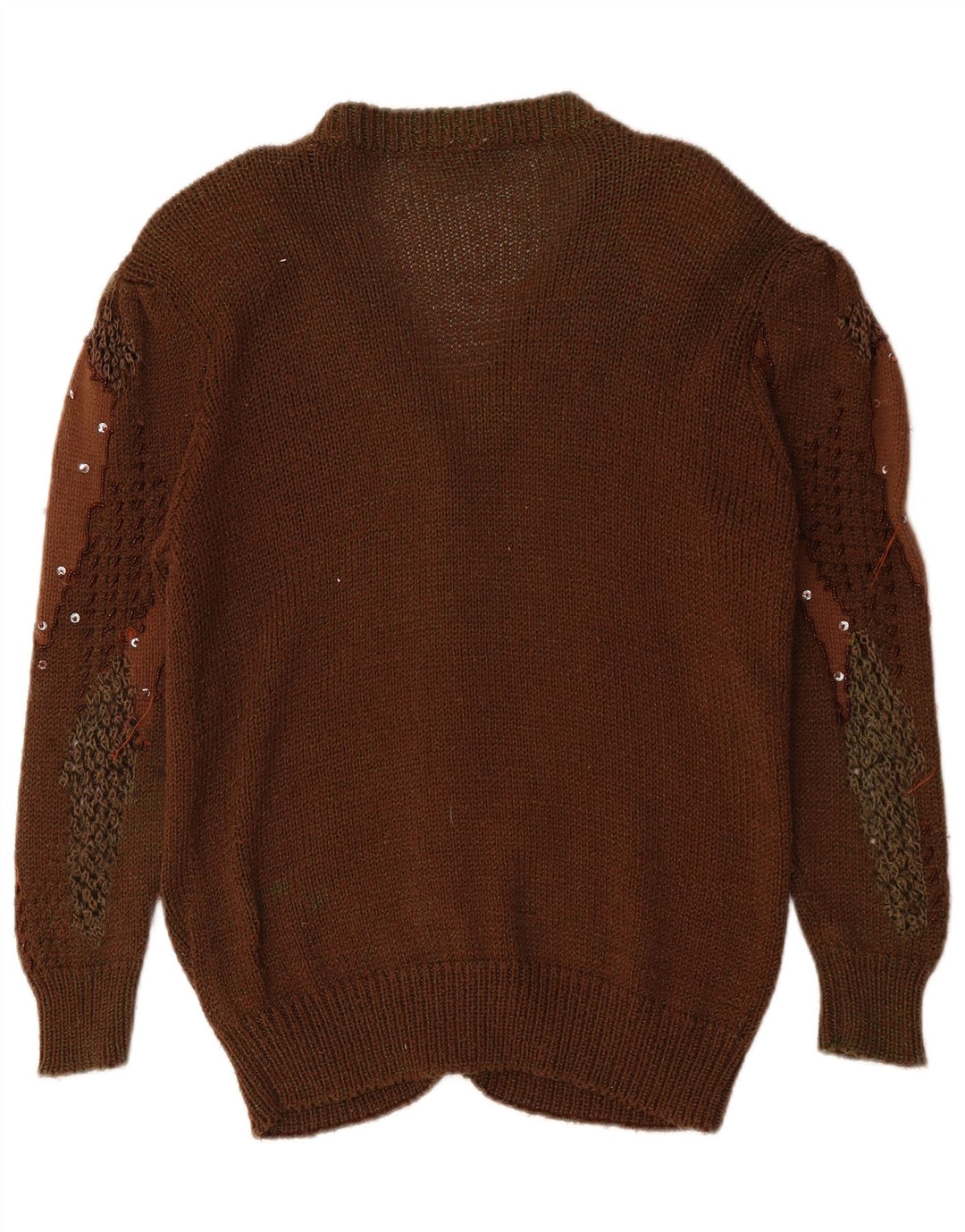 Suéter cardigã feminino vintage com padrão abstrato Reino Unido 14 marrom médio