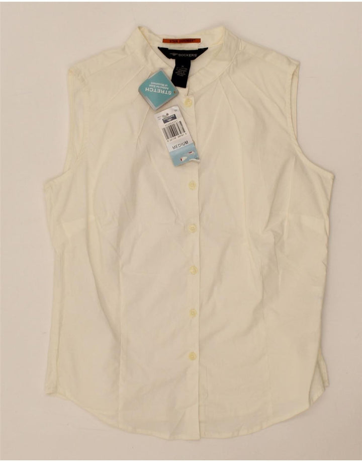 DOCKERS Womens Sleeveless Shirt UK 12 Medium Off White Cotton Vintage Dockers and Second-Hand Dockers from Messina Hembry 