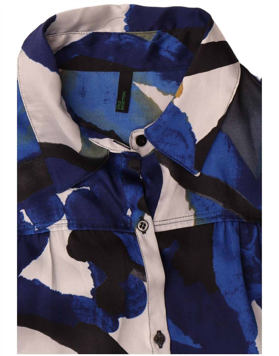 Blusa feminina Benetton com estampa abstrata Reino Unido 14 poliéster azul médio