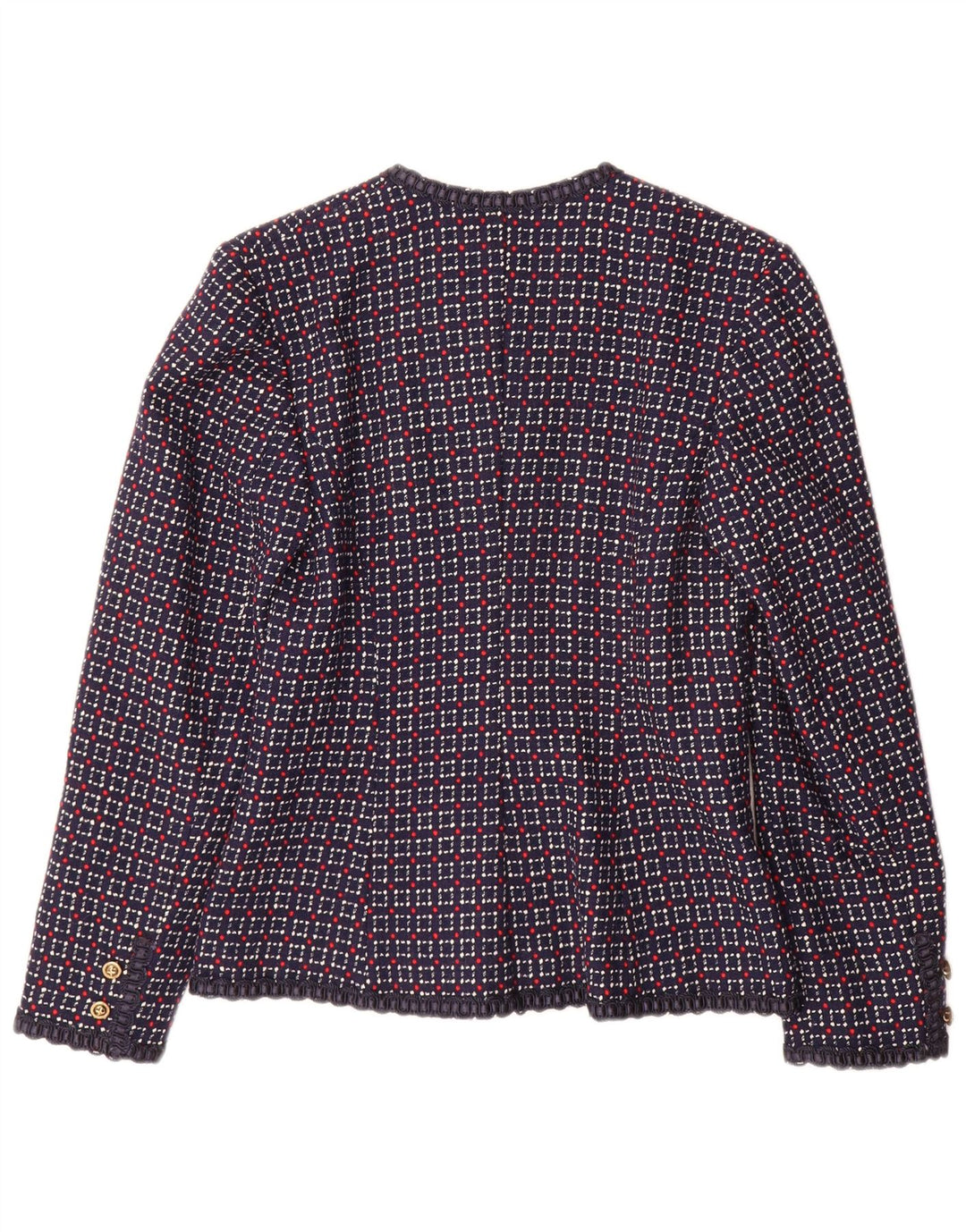 Jaqueta blazer feminina vintage com 5 botões Reino Unido 10 pequena xadrez azul marinho