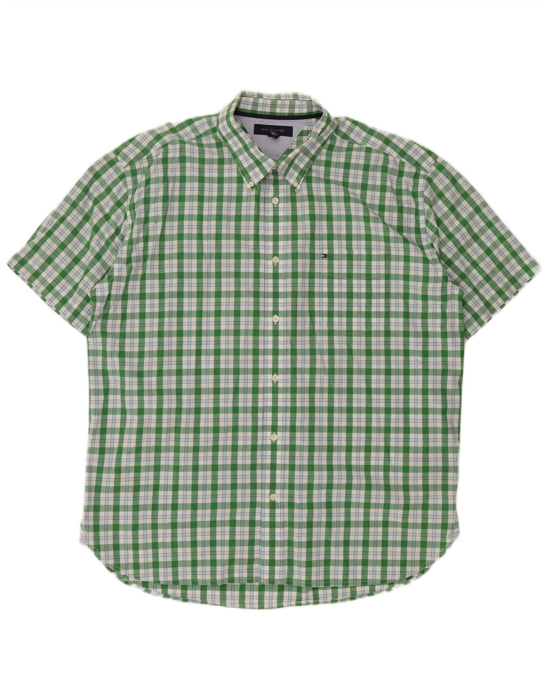 Camisa masculina de manga curta Tommy Hilfiger XL verde xadrez algodão