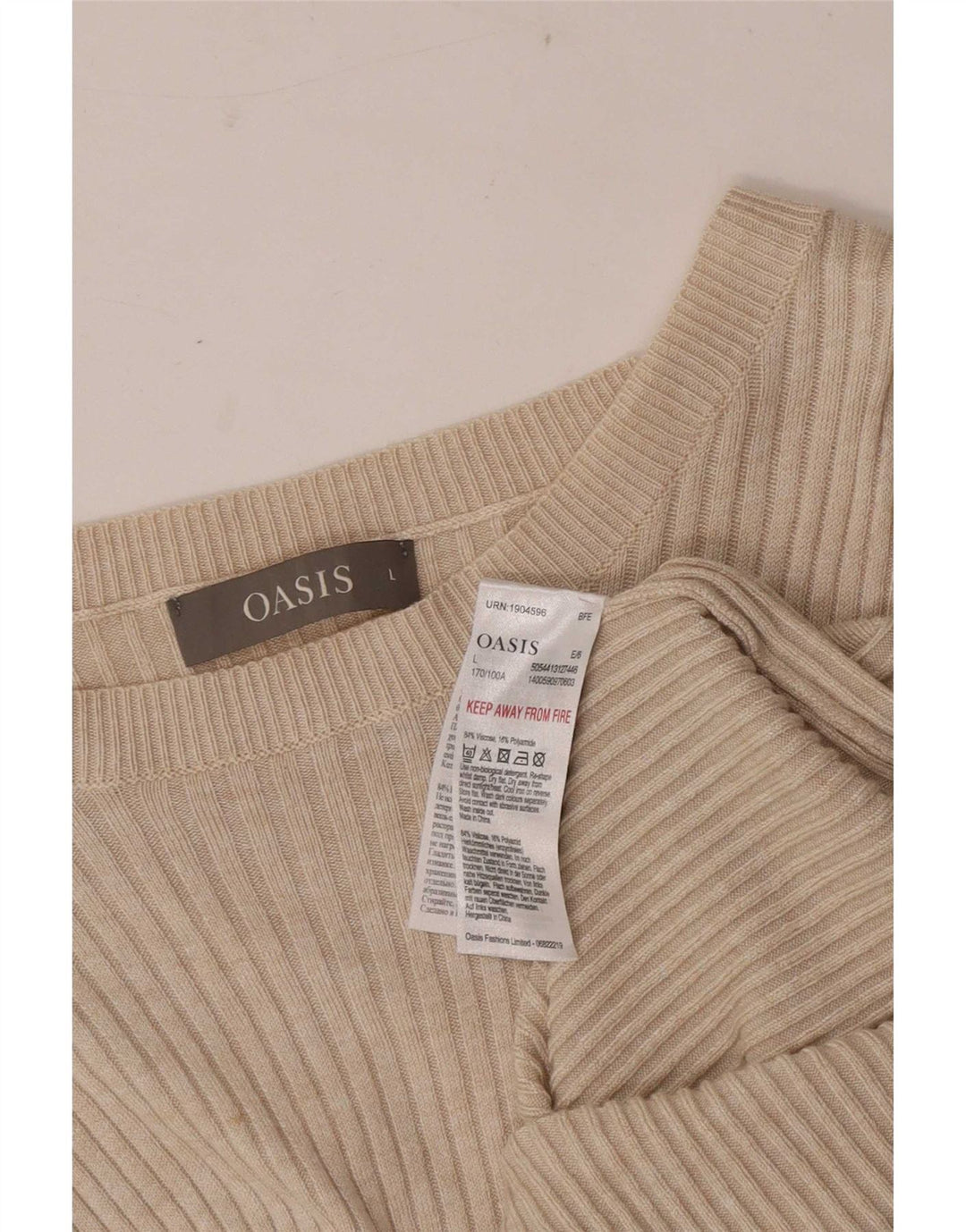 Top feminino Oasis de manga comprida UK 14 grande viscose bege
