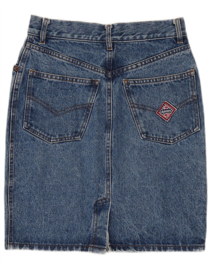 Saia jeans feminina vintage W26 algodão azul pequeno