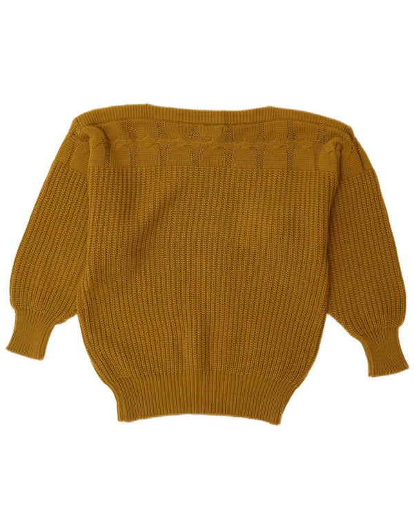 MONDI Suéter feminino grande com gola canoa UE 36 Lã cáqui pequena