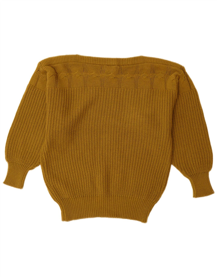 MONDI Suéter feminino grande com gola canoa UE 36 Lã cáqui pequena