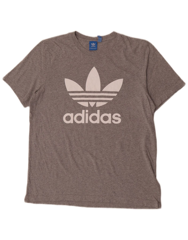 Camiseta masculina Adidas de manga curta regular com estampa gráfica grande algodão cinza