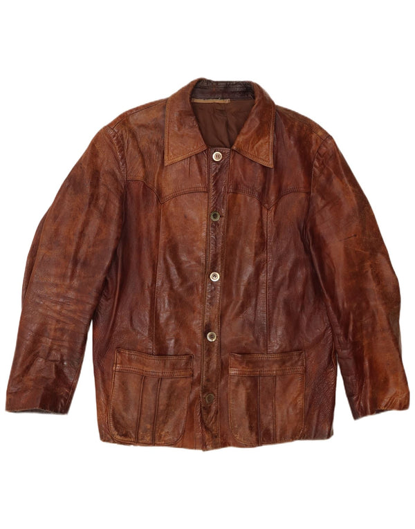 Jaqueta de couro masculina vintage UK 38 marrom médio