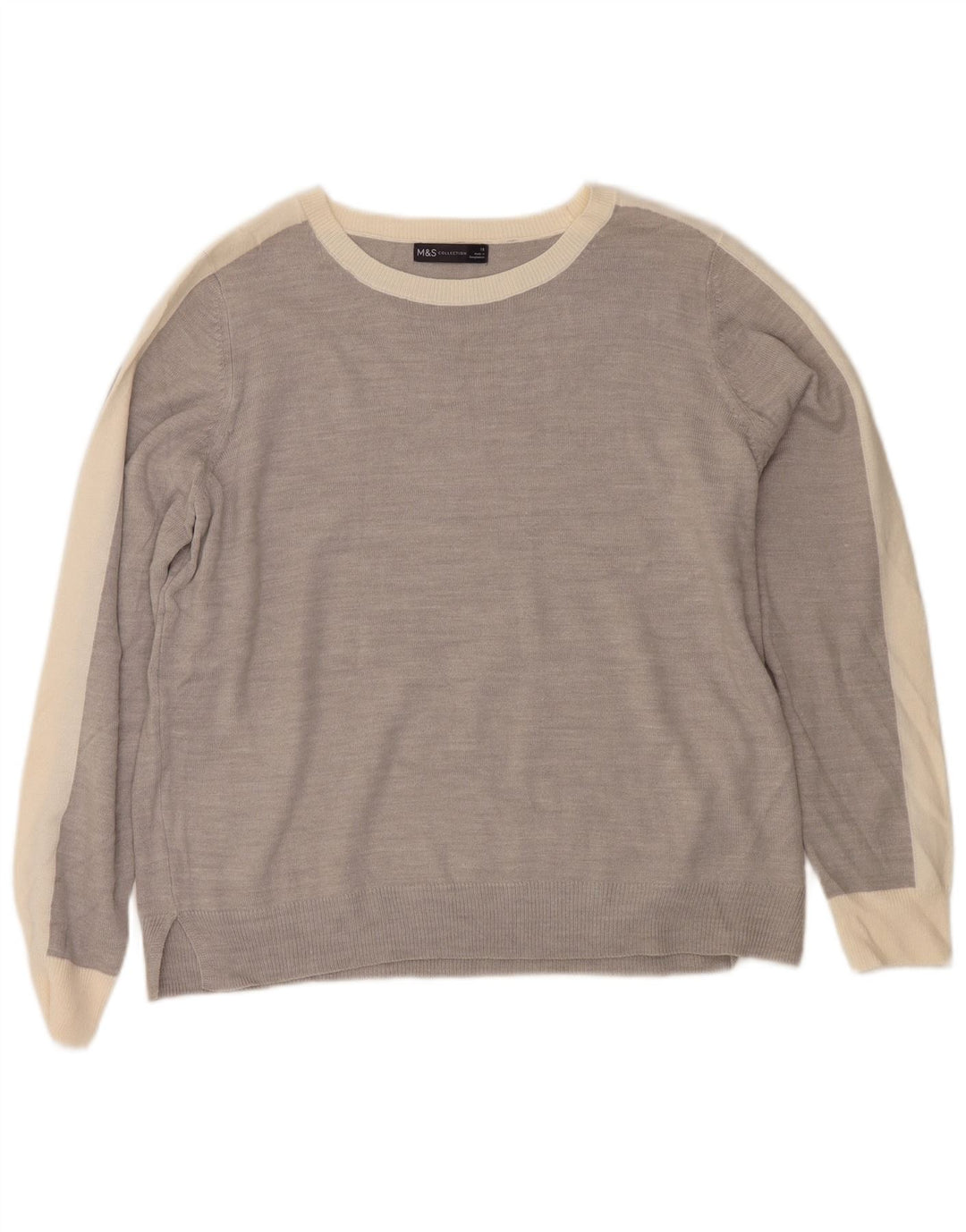 Suéter feminino MARKS & SPENCER com gola canoa UK 18 XL cinza colorblock