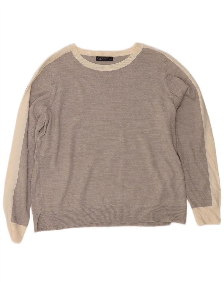 Suéter feminino MARKS & SPENCER com gola canoa UK 18 XL cinza colorblock