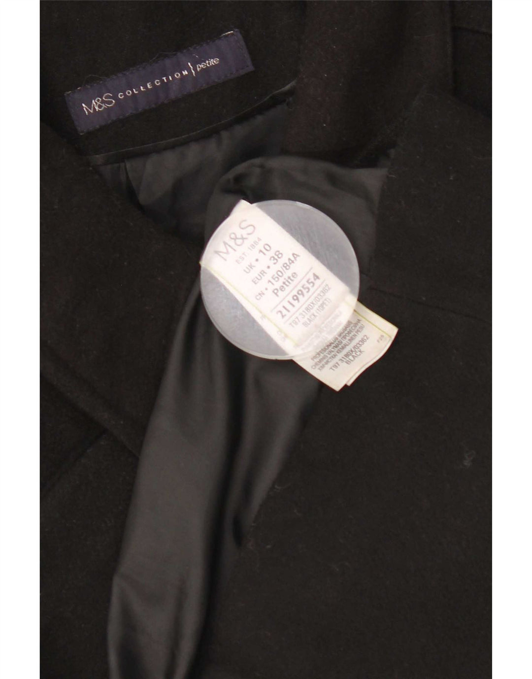 Sobretudo feminino Marks & Spencer Regular Fit UK 10 pequeno poliéster preto