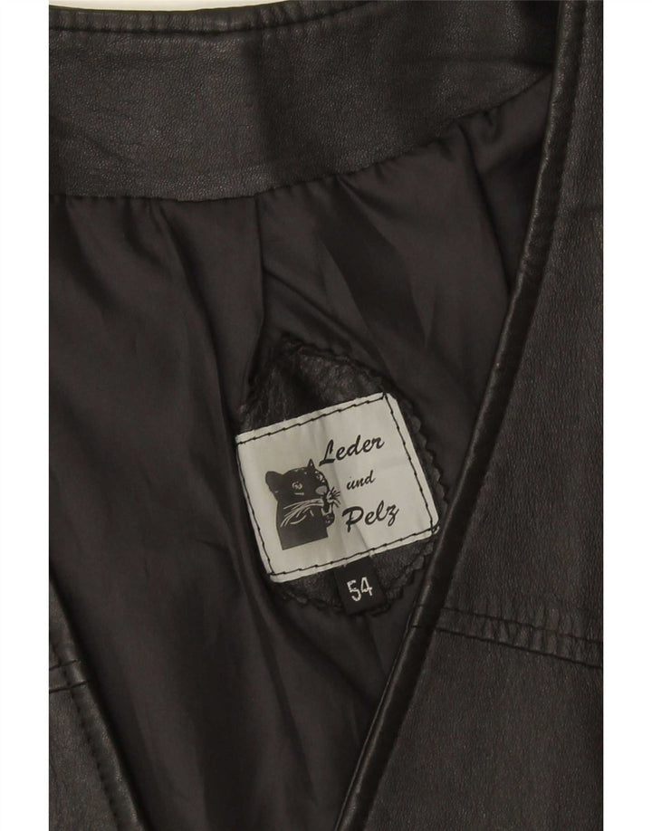 Colete de couro feminino vintage IT 54 3XL preto